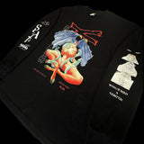 Angled front view of SATANIKA X shirt with red demon woman graphic with occult-style print – INHUMANUM apparel

