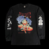 Unisex black long sleeve shirt featuring Verotik's demoness Satanika in red and blue art with gothic sleeve prints – INHUMANUM streetwear