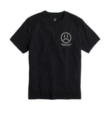 Front of INHUMANUM Dungeon Acid shirt – black short sleeve with small chainlink frown face and Russian text reading “The prison of flesh”