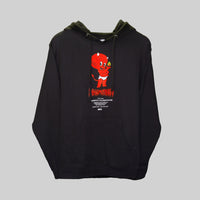 Unisex black pullover hoodie sweater featuring Casper's Hot Stuff devil and INHUMANUM logo – alt streetwear