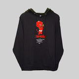 Unisex black pullover hoodie sweater featuring Casper's Hot Stuff devil and INHUMANUM logo – alt streetwear